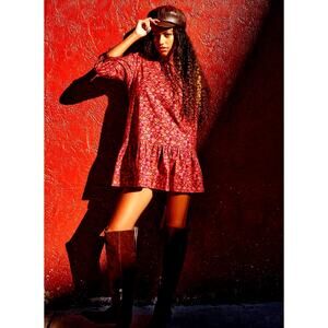 Free People The Avenue Mini Dress Floral Open Back Amaranth Combo L